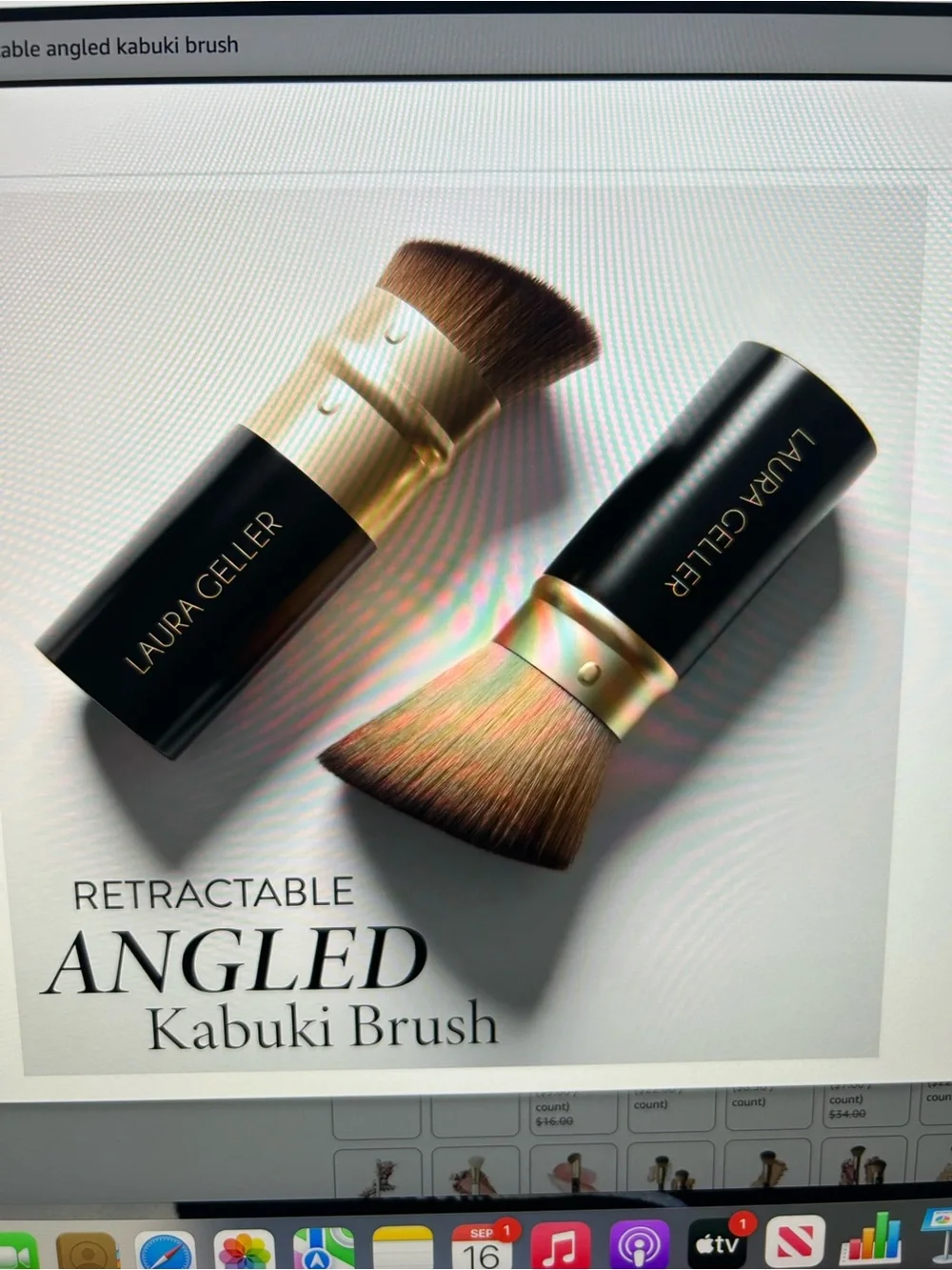 Laura Geller Retractable Angled Kabuki Brush - Black & Gold New SEALED!